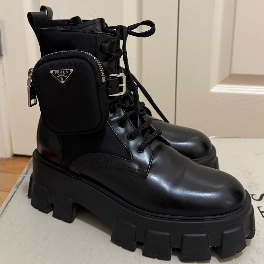 Prada Monolith Combat Boots Leather and Nylon